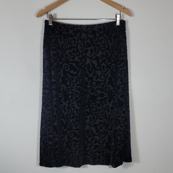 Vintage Y2K Burnout Velvet Midi Skirt Size L Black Witchy Whimsigoth Vamp 90s - Picture 2 of 12